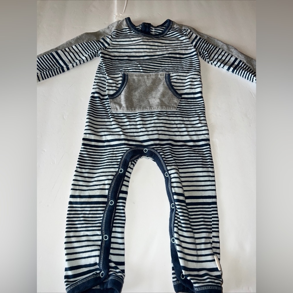Burt's Bees Baby Boy Pajamas Snap Sleeper Blue Striped Size 12m